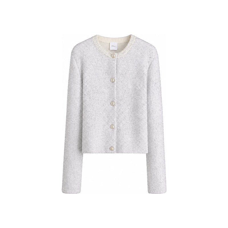 DIOR Ecru Technical Knit Cardigan with Silver-Tone Sequins 654G03A5I45X0200