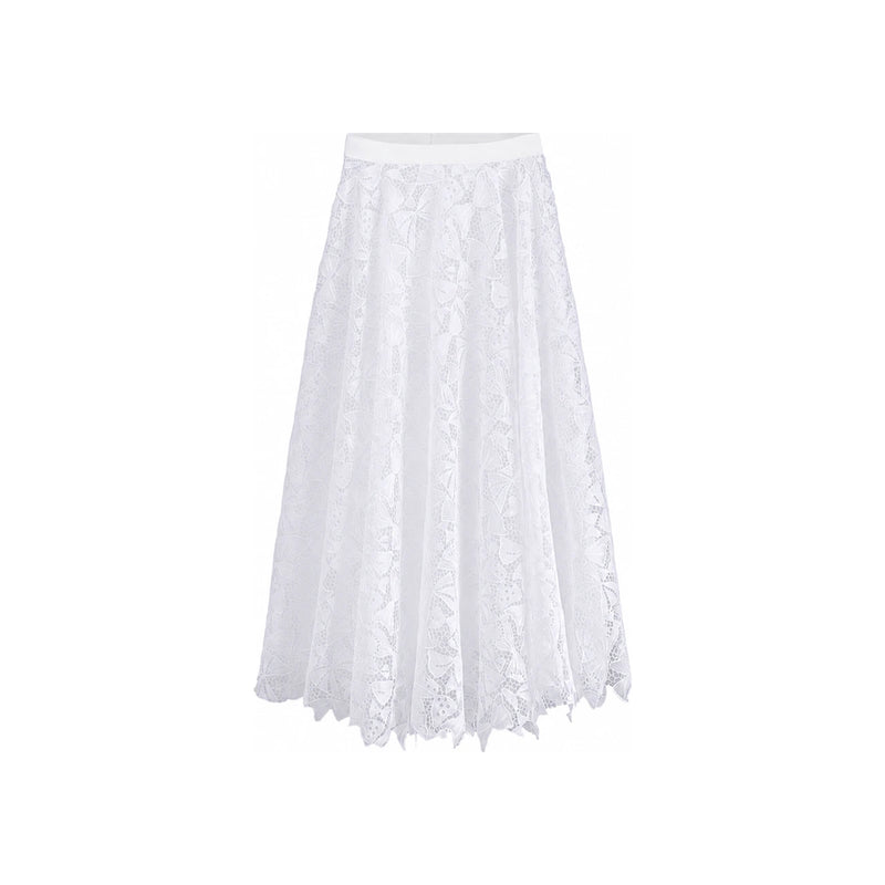 DIOR White Dioriviera Flare Midi Skirt Cotton-Blend Lace Bow 641J75A8727 X0150