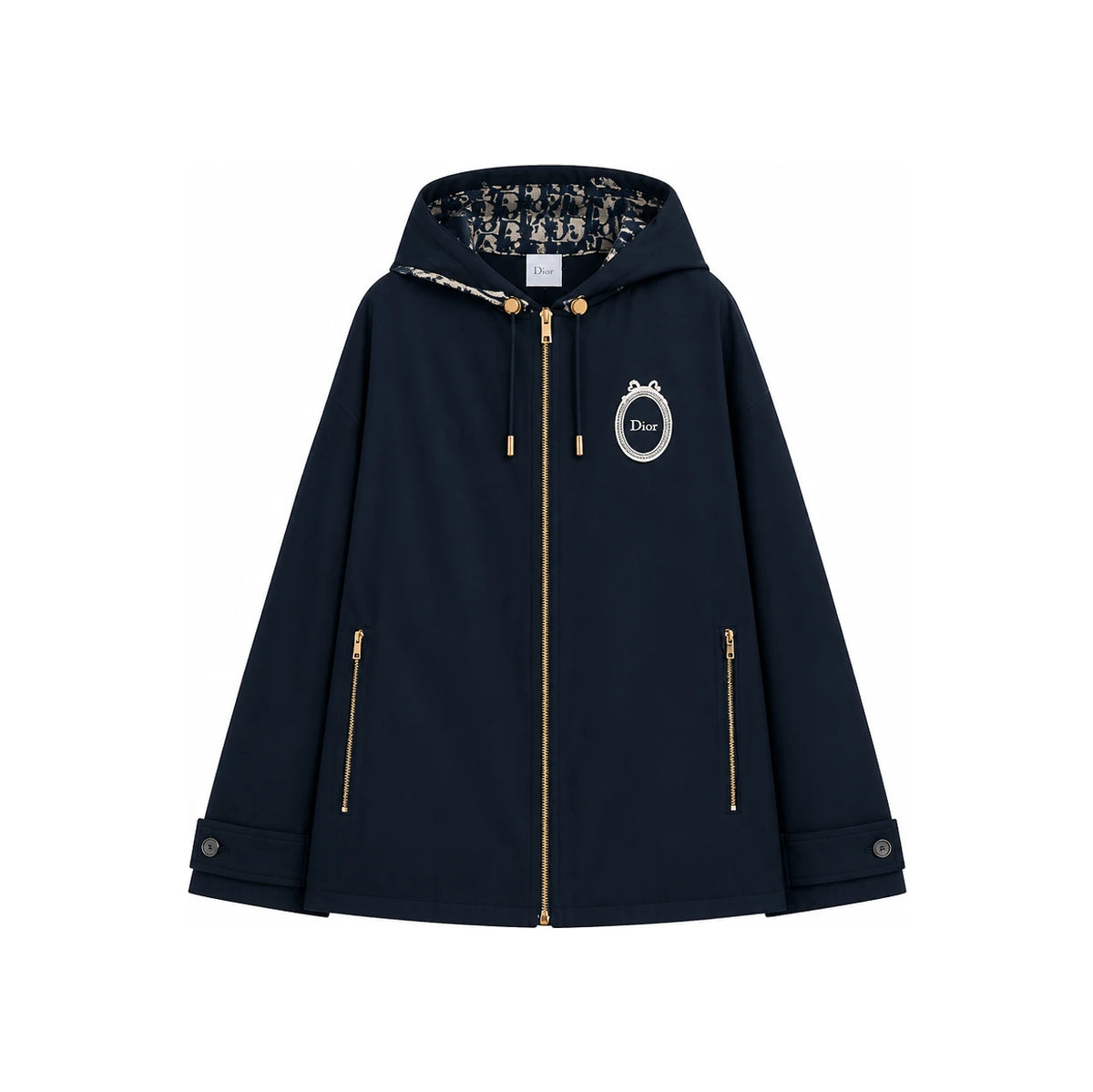DIOR Medallion Embroidered Anorak Navy Blue Cotton Silk Gabard 627C61A3A07 X5645
