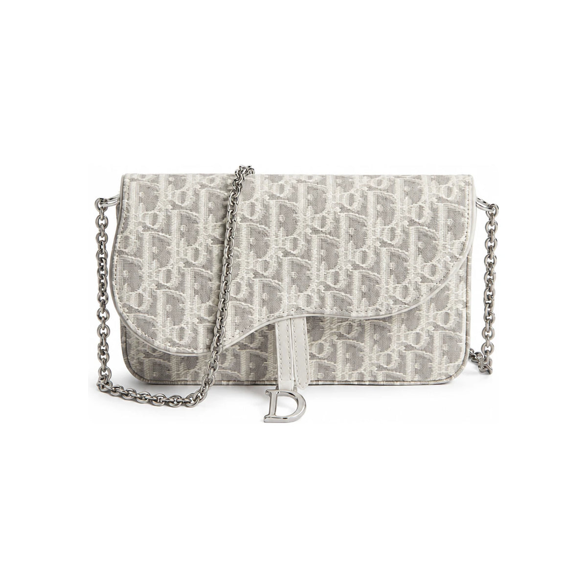 DIOR Latte Gray Oblique Jacquard Saddle Chain Pouch Medium Shoulde S5899PTZQM074