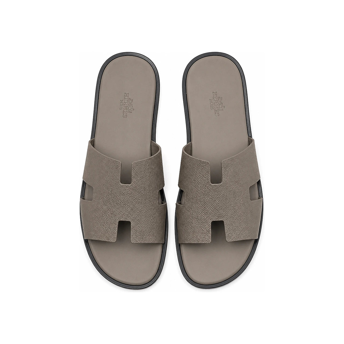 HERMES Men Izmir Slide Sandals Etoupe Leather Slippers