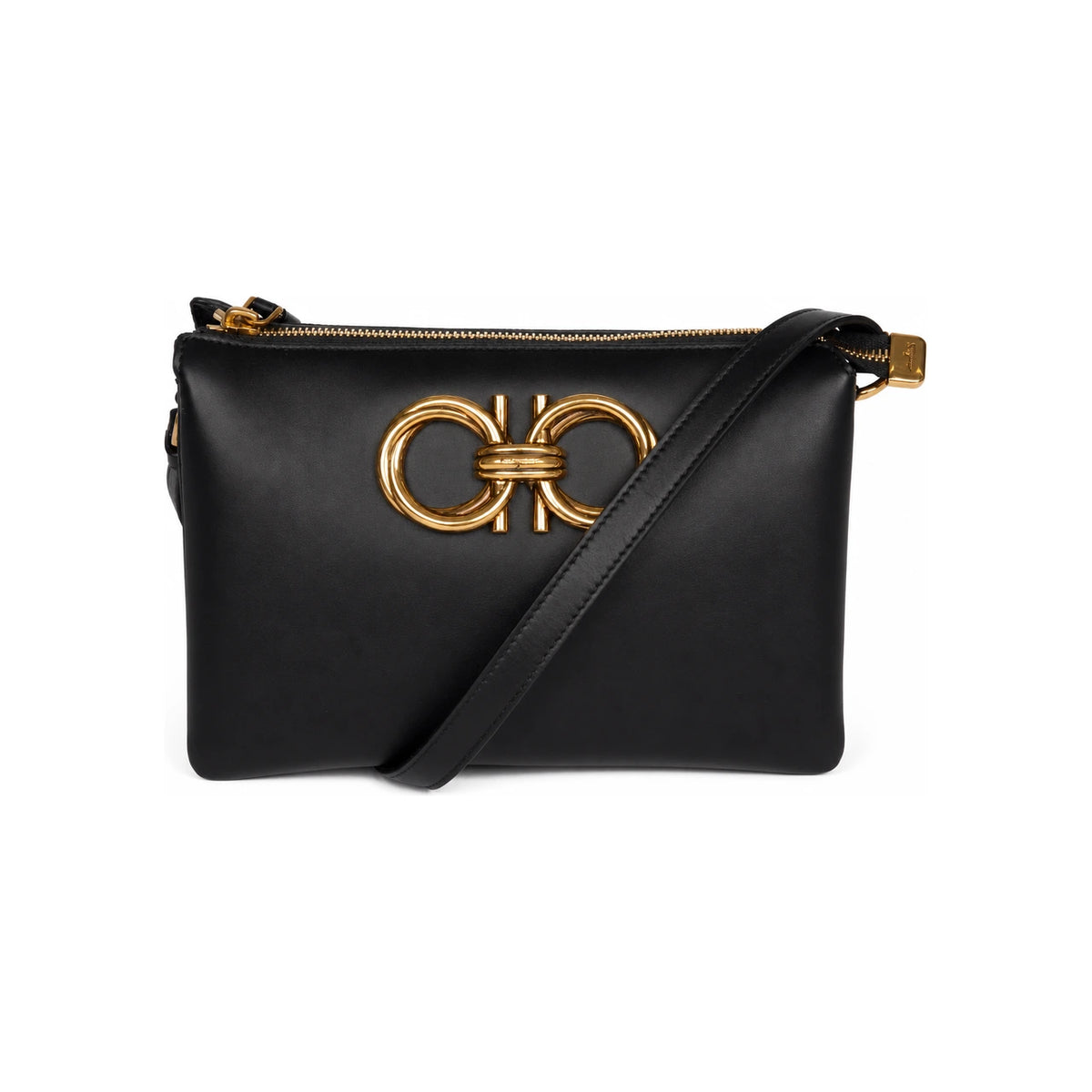 Ferragamo Trapezio Gancini Gold Logo Shoulder Bag Women