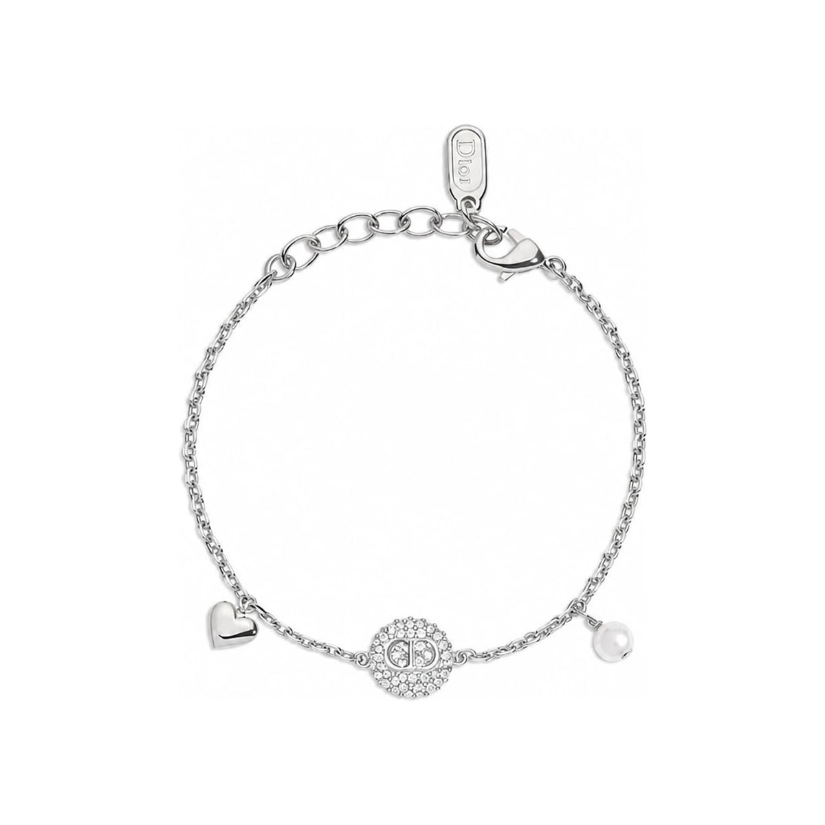 DIOR Silver Metal Bracelet with White Resin Pearls and Crystals B3432WOMCYD001