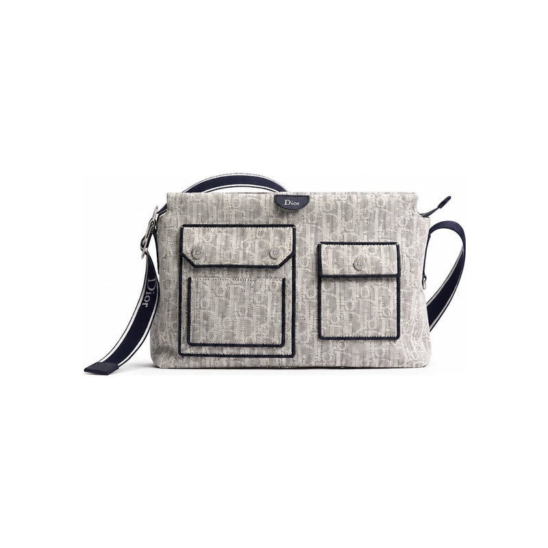 DIOR Gray Dior Oblique Denim Canvas Medium Zip Strap Crossbody B 1DBPO468VBAH080