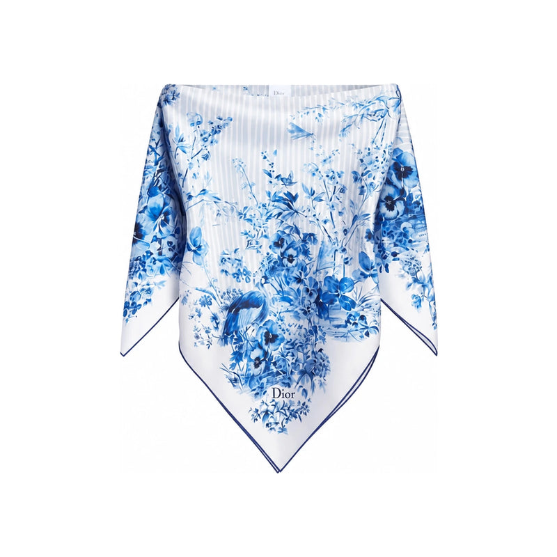 DIOR Dioriviera Toile de Jouy Floral White Blue Silk Twill Sca 64TT120S6144 C505