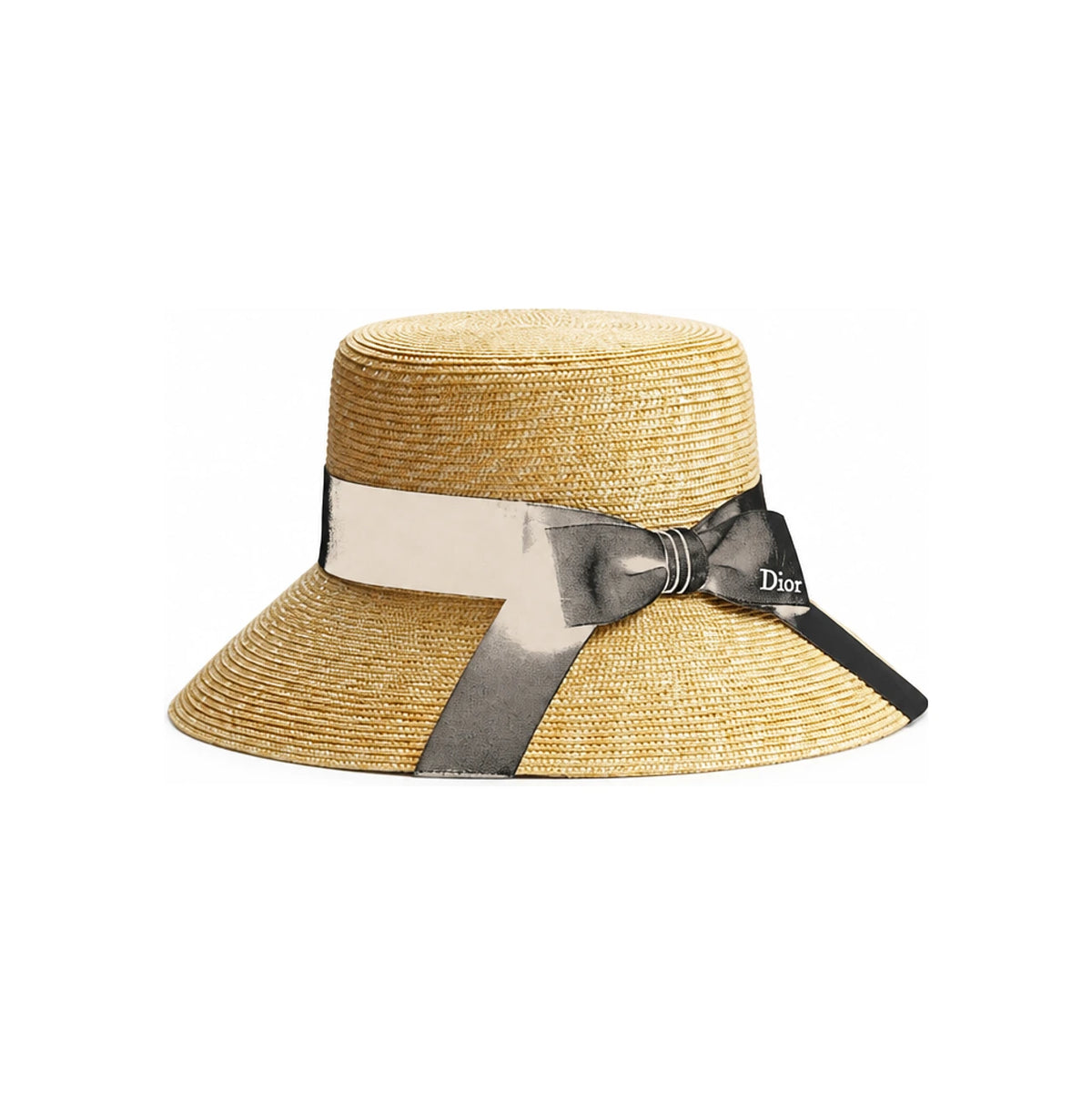 DIOR Teddy D Wide Brim Straw Bucket Hat Black Grosgrain CPB09225ESGG C100