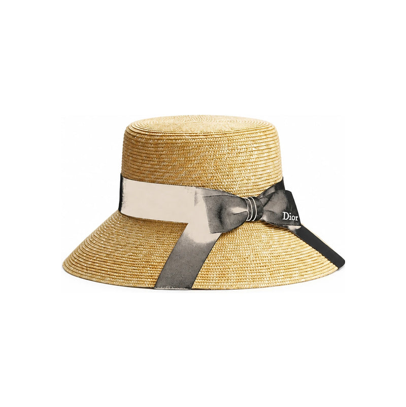 DIOR Teddy D Wide Brim Straw Bucket Hat Black Grosgrain CPB09225ESGG C100