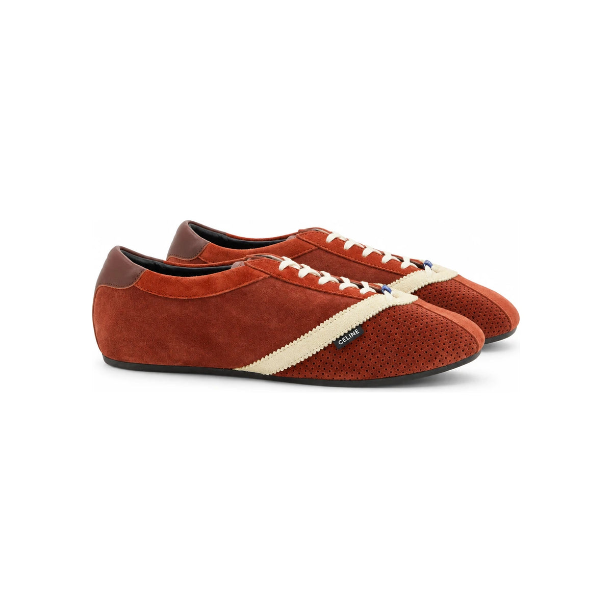 CELINE The Flat Suede Calfskin Lambskin Low-Top Sneakers Rust/Ec 368395495C GLY1