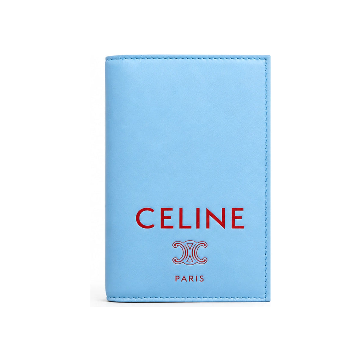 CELINE Vertical Card Holder Soft Lambskin Blue Sky Red Card Walle 10K874K41 GLK5