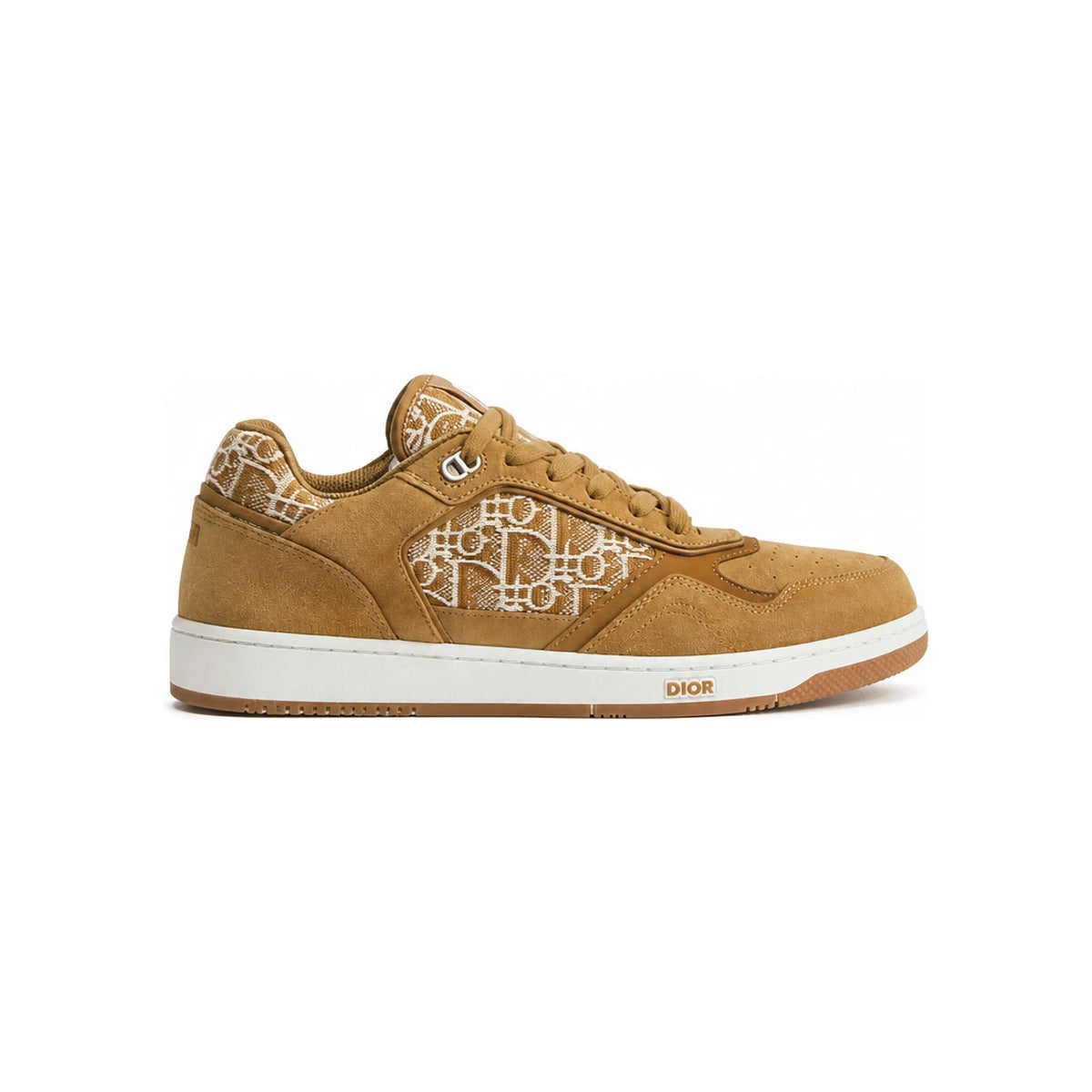 DIOR Cognac Brown Suede Calfskin Oblique Jacquard Low-Top Sneaker 3SN272AED H705