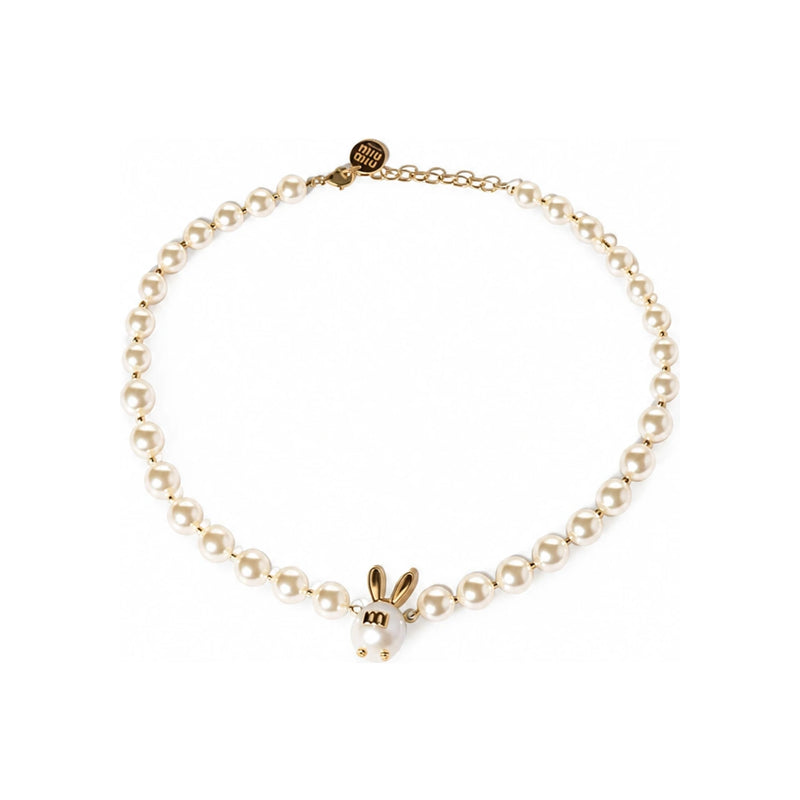 Miu Miu Metal and Pearl Necklace 5IC348 2G9O F0SAJ