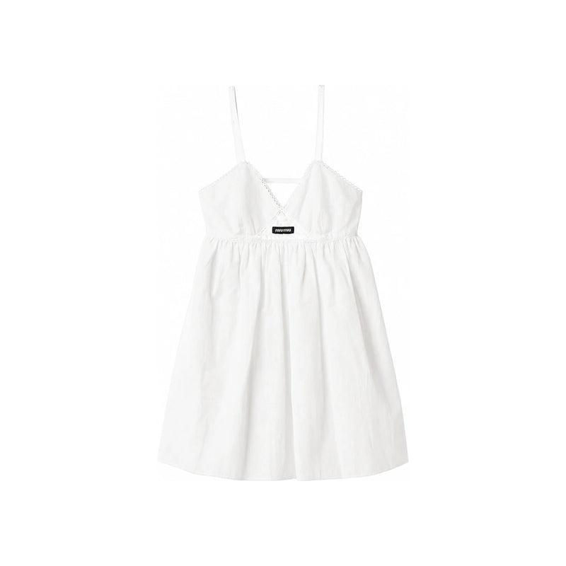 Miu Miu Slub Poplin Eyelet Lace Mini Dress MF6417 196J F0009