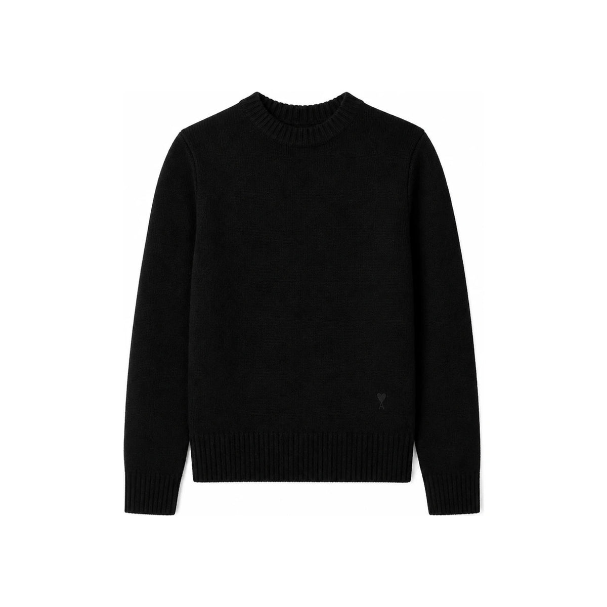 AMI Black Round Neck Knit Sweater for Men