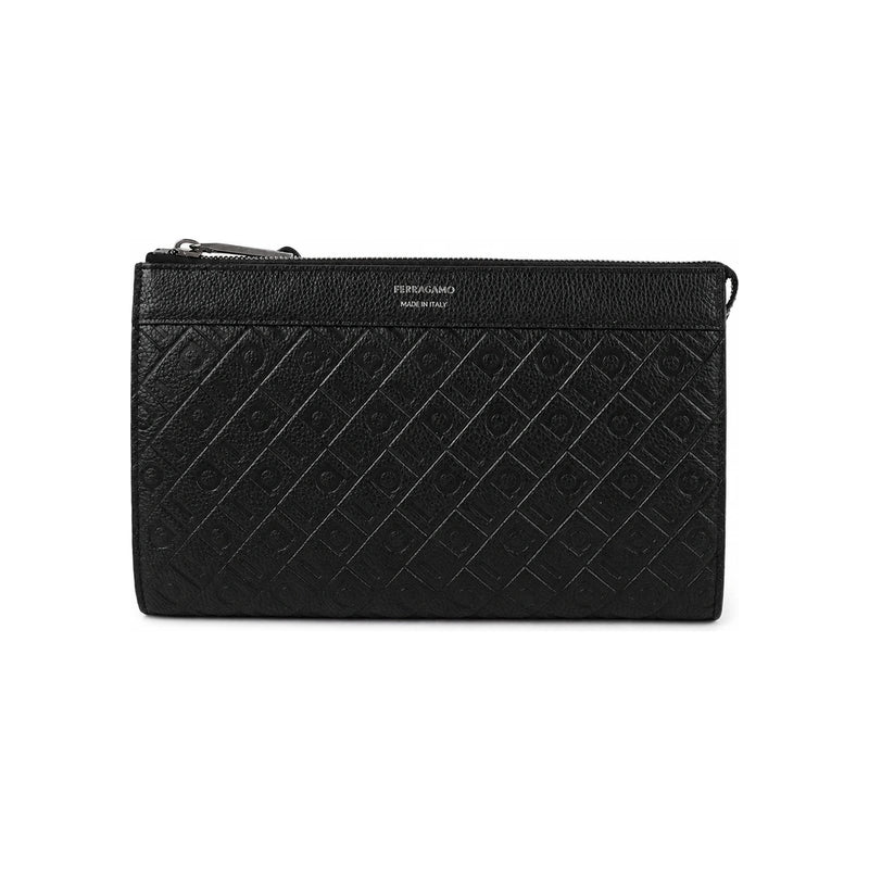 Ferragamo Monogram Leather Pouch Black