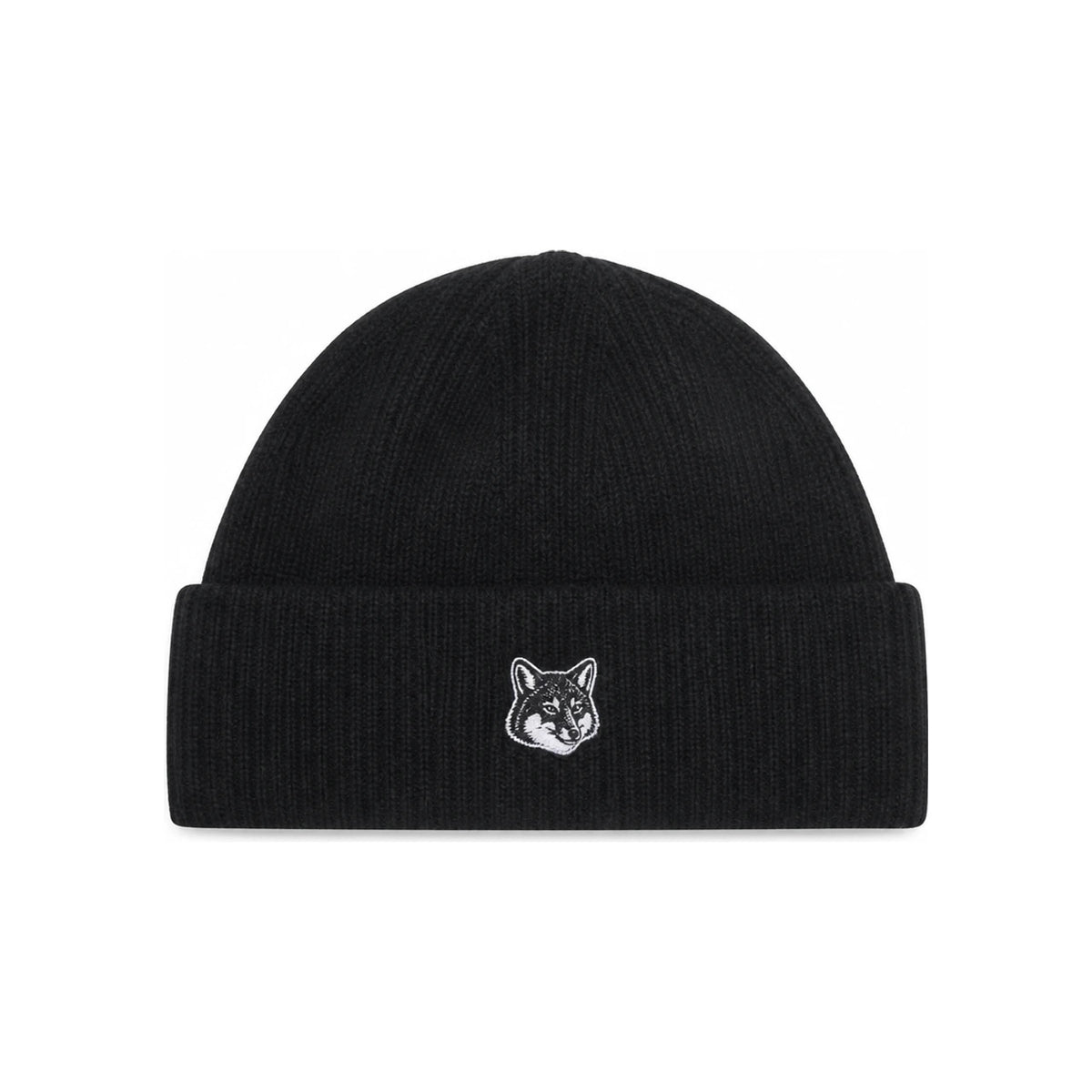 Maison Kitsune Wool Rib Knit Beanie Hat Black