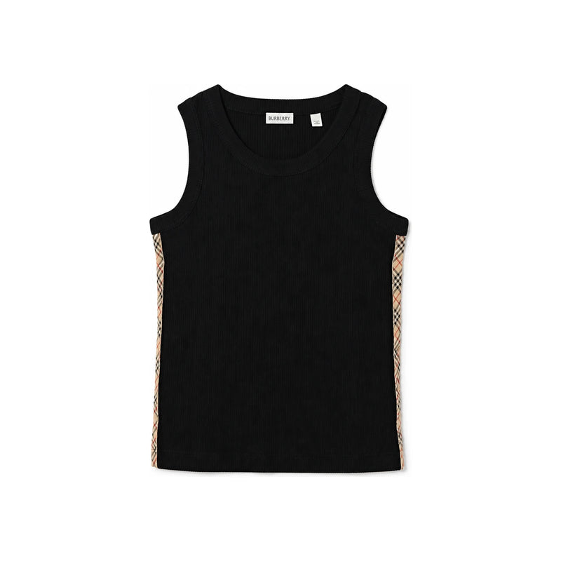 BURBERRY Check Sidelined Ribbed Sleeveless Top Black 8126343