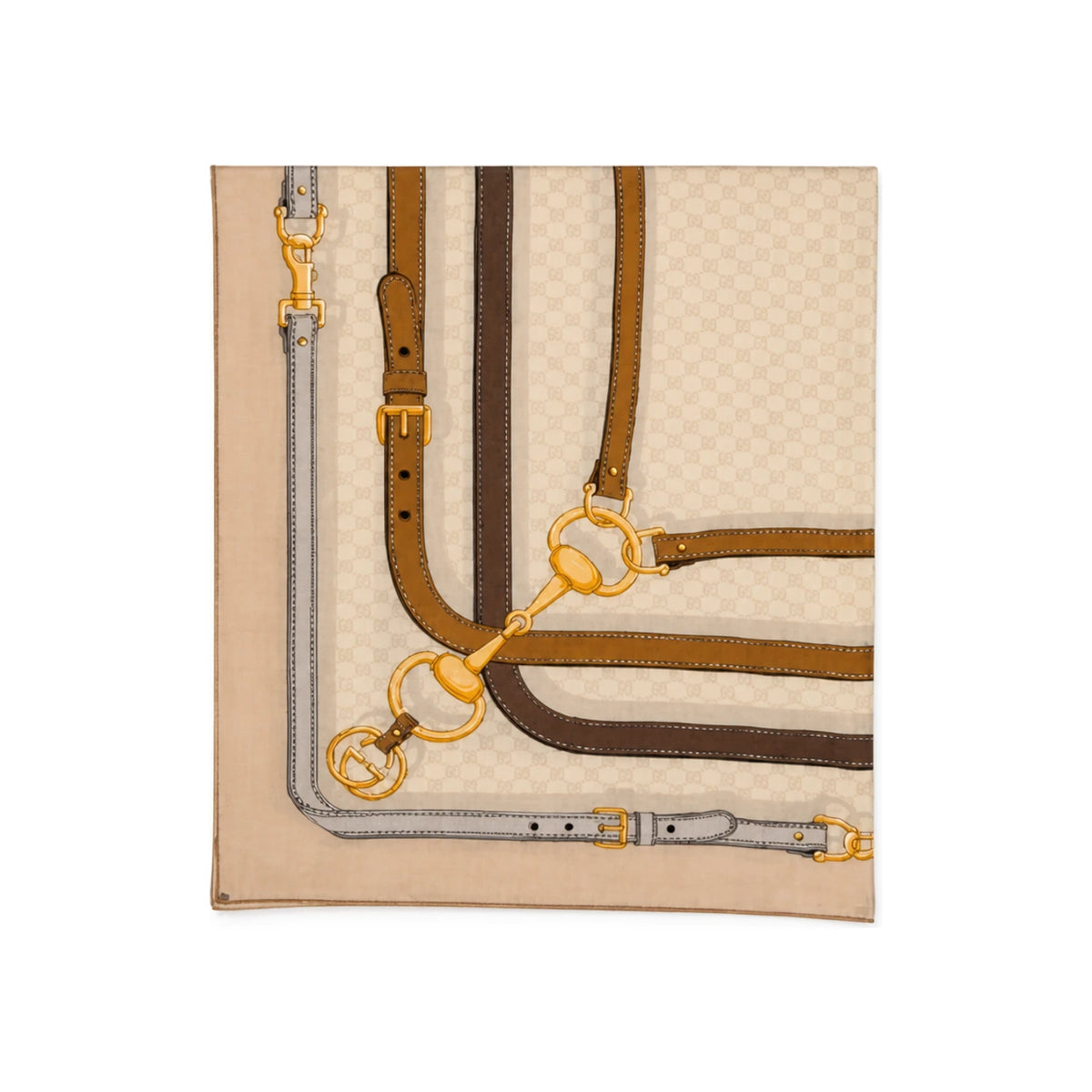 GUCCI Wool Silk Logo Print Scarf Gray