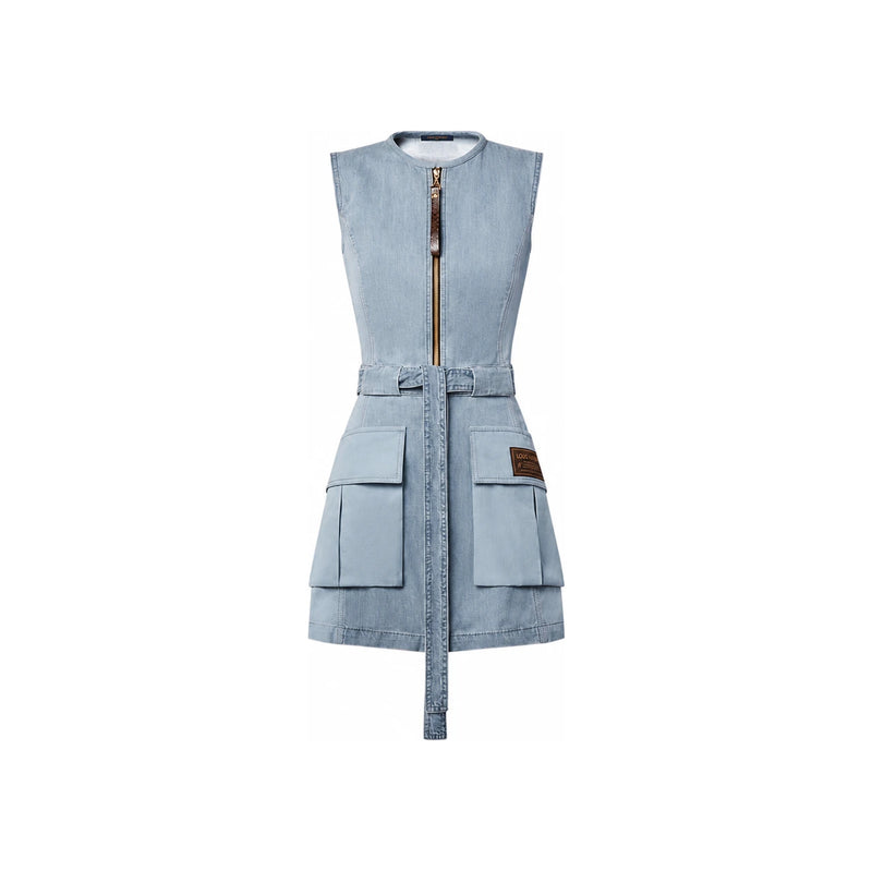 Louis Vuitton Washed Denim Utility Pocket Dress Blue Gray 1AK1CO