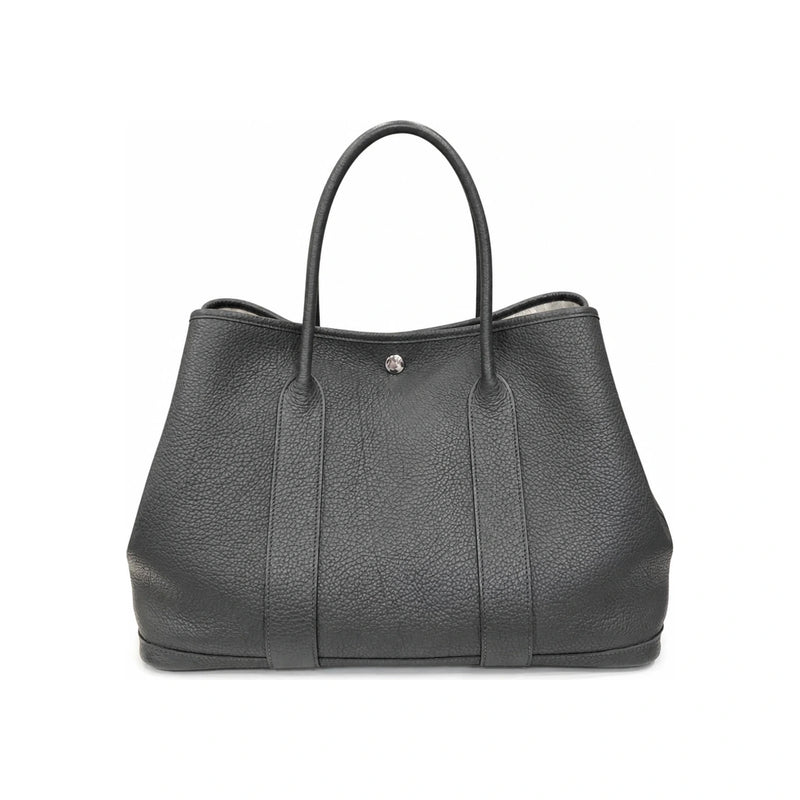 HERMES Garden Party Tote Bag Canvas Negonda Ecru Noir Palladium Hardware