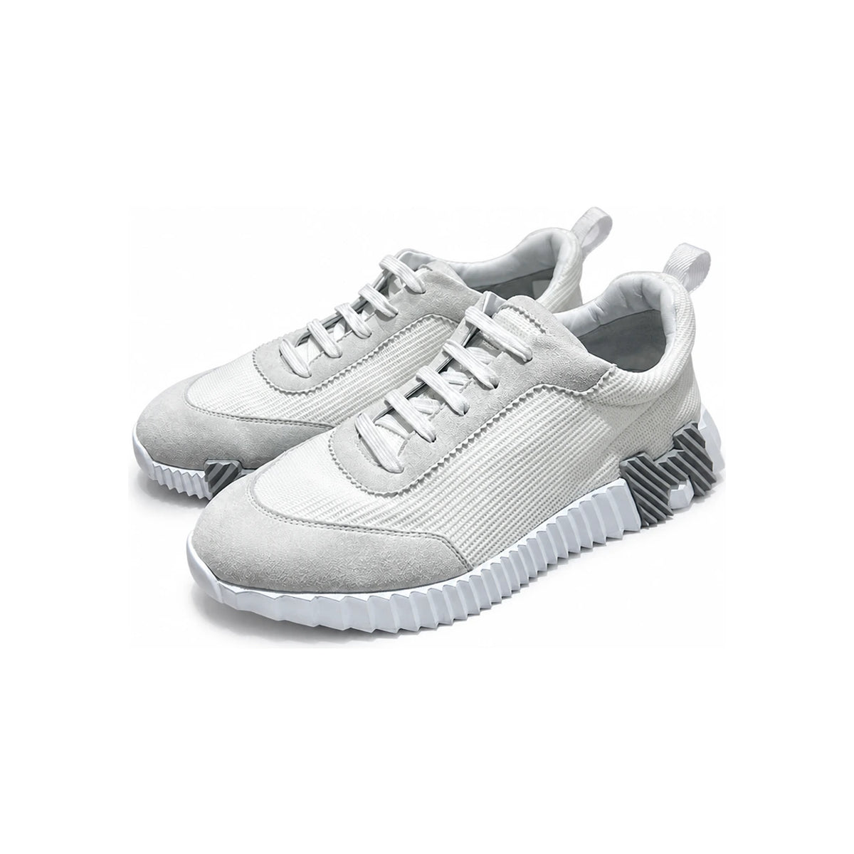 HERMES Bouncing Knit Mesh Low-Top Sneakers All White H Gray Unisex