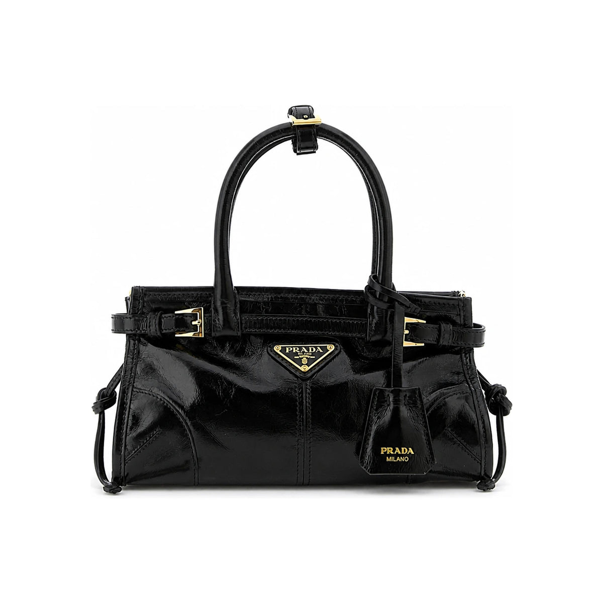 PRADA Black Nylon Leather Tote Bag