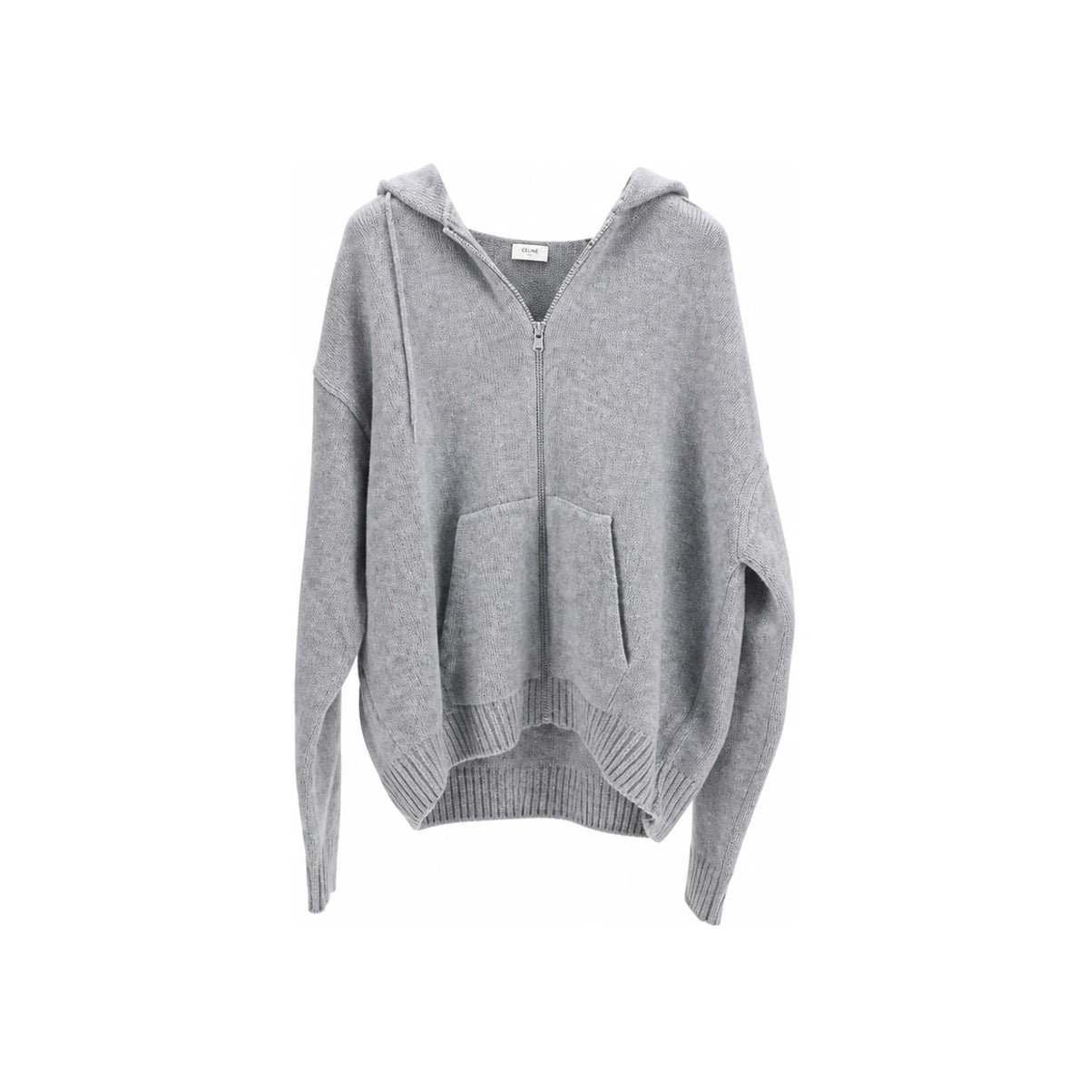 CELINE Logo Wool Hooded Zip-Up Sweater for Men Gray