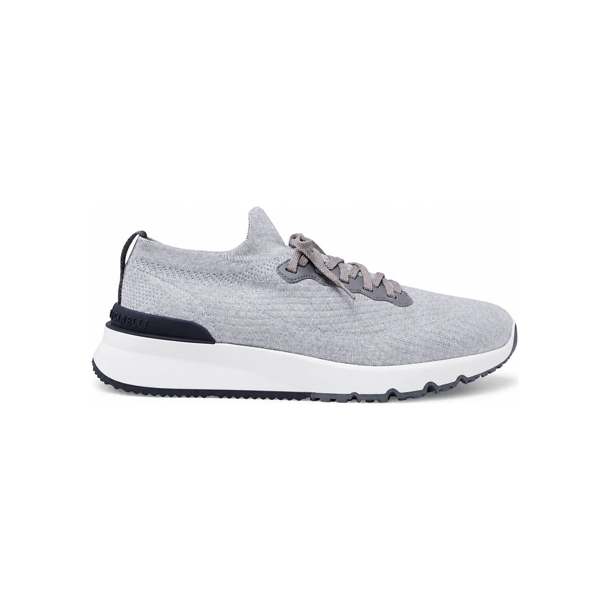 Brunello Cucinelli Silver Knit Logo-Tab Low-Top Sneakers