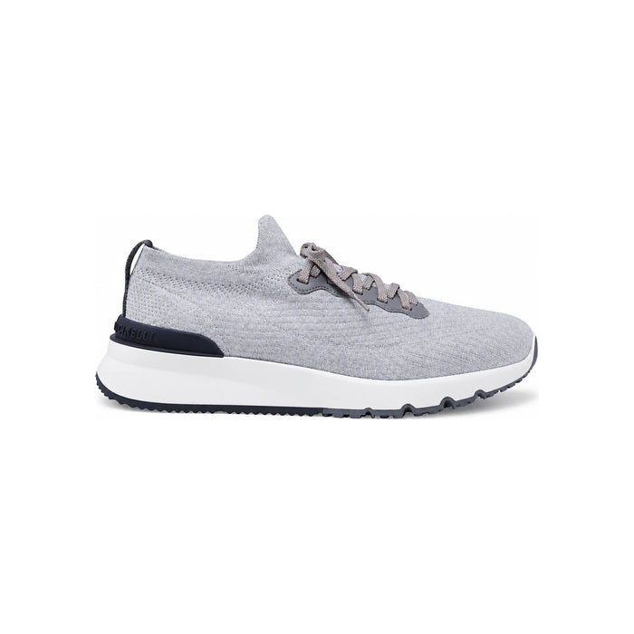 Brunello Cucinelli Silver Knit Logo-Tab Low-Top Sneakers