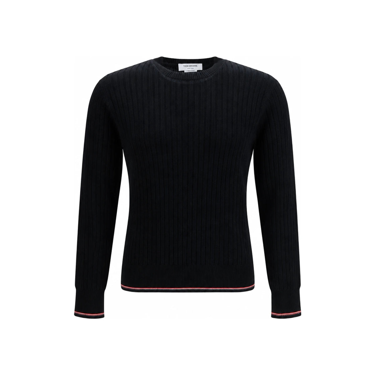 THOM BROWNE Black Wool Round Neck Knit Sweater