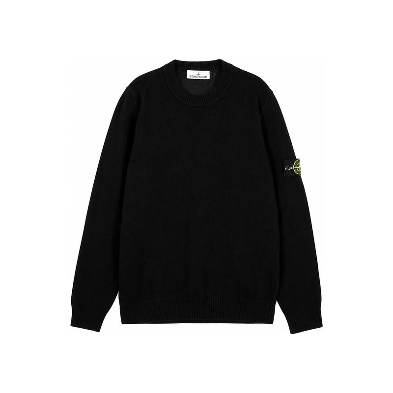 STONE ISLAND Black Lambswool Logo Patch Crewneck Sweater Unisex
