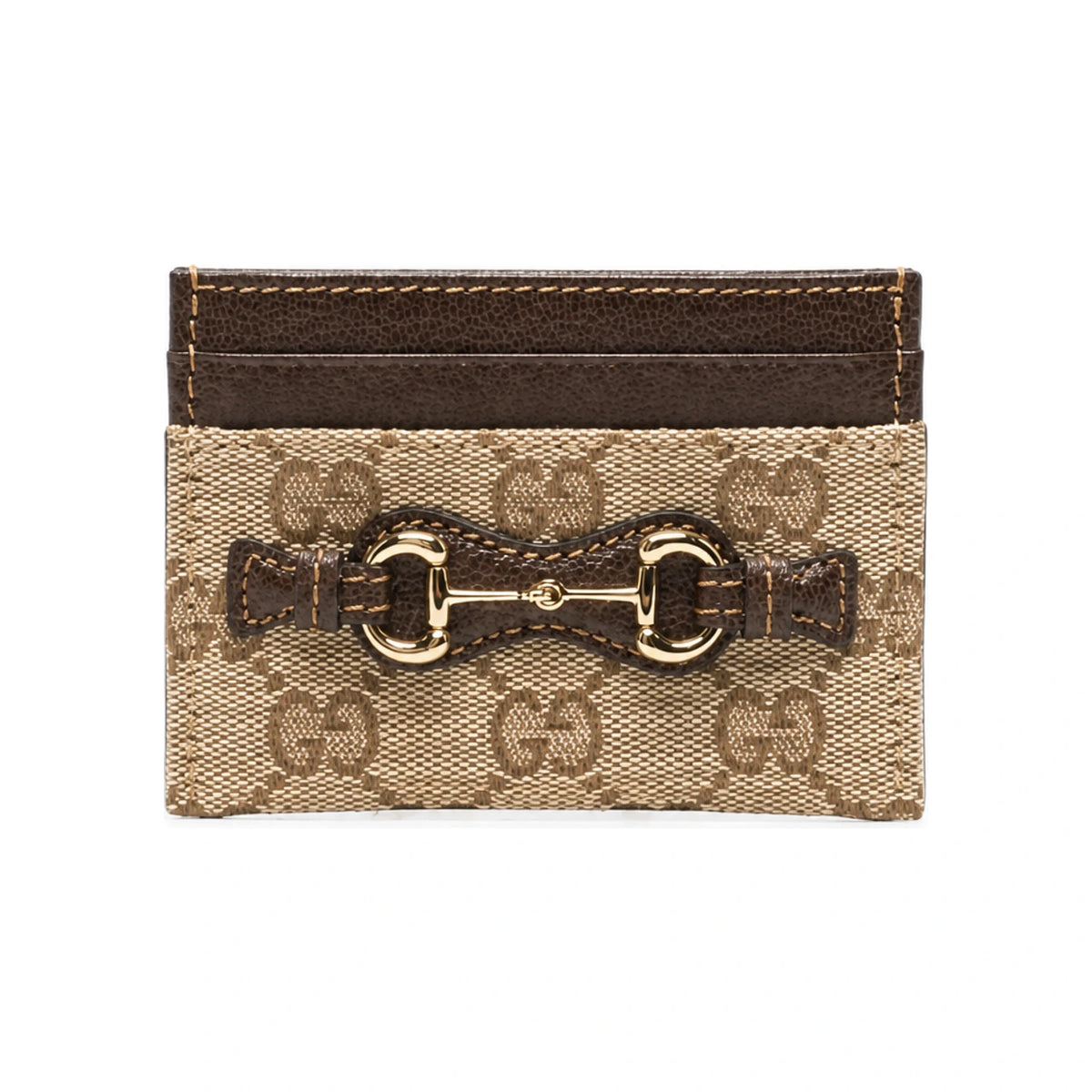GUCCI Horsebit Leather Card Case Wallet Beige Brown