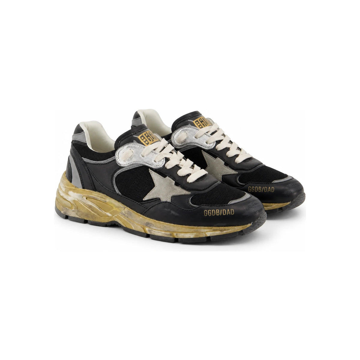 GOLDEN GOOSE Black Silver Leather Sneakers for Men