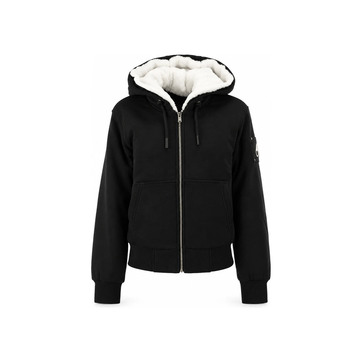 Moose Knuckles Black White Logo Hooded Sweatshirt Women’s
