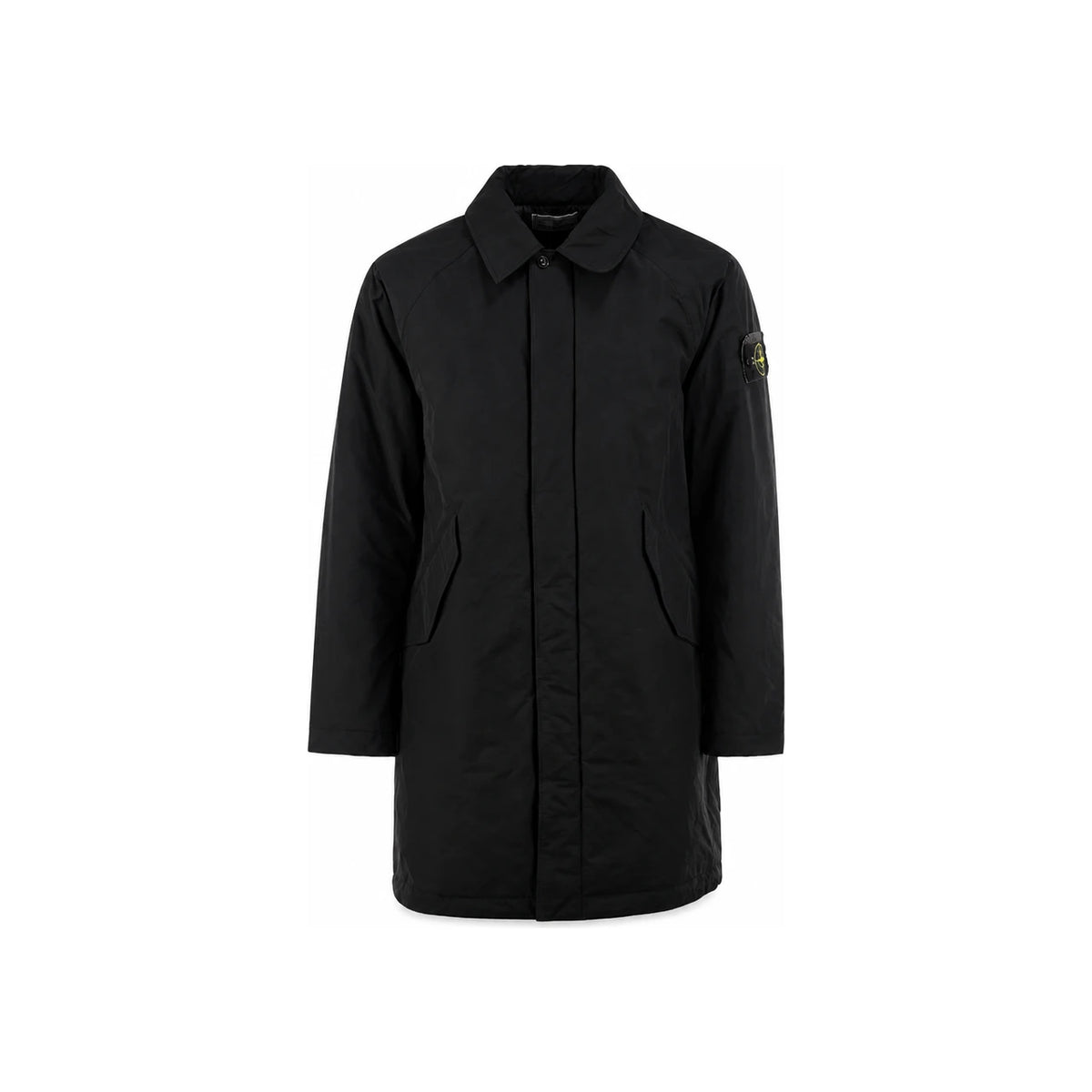 STONE ISLAND Black Wool Blend Long Coat for Men