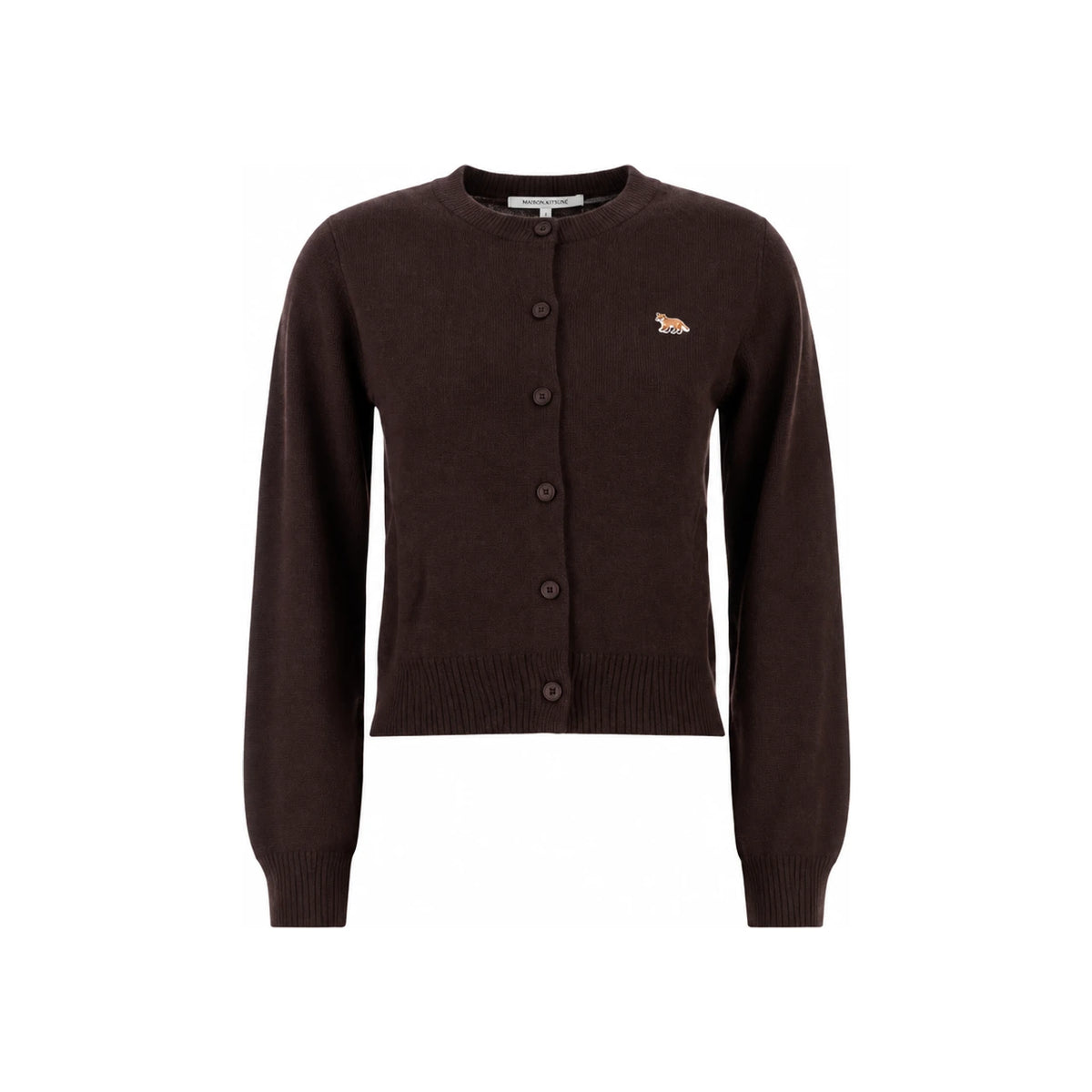 Maison Kitsune Dark Wood Baby Fox Patch Merino Wool Cardigan