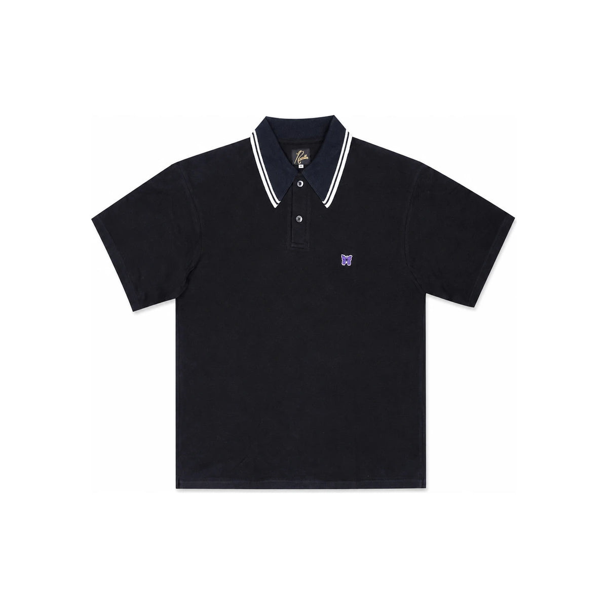 NEEDLES DBlack Regular Collar Short Sleeve Polo T-Shirt for Men SX442 D Black