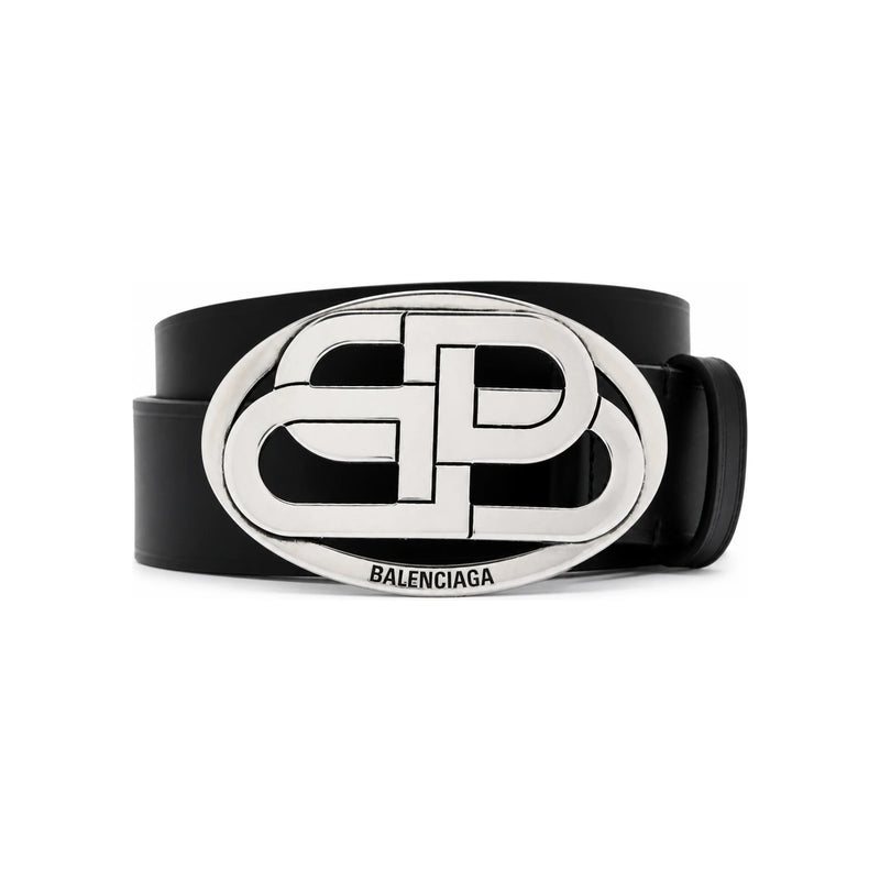 BALENCIAGA Oval BB Logo Leather Belt Black Men