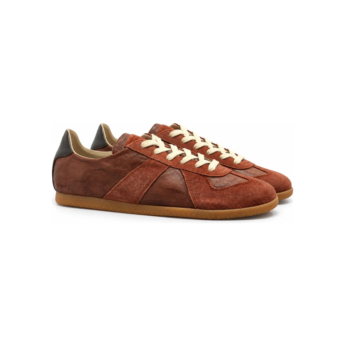 Maison Margiela White Leather Low-Top Sneakers S57WS0557 P7795 T2162 BROWN DOM