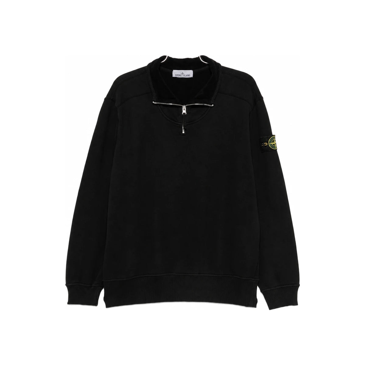 STONE ISLAND Black Cotton Zip-Up Sweatshirt