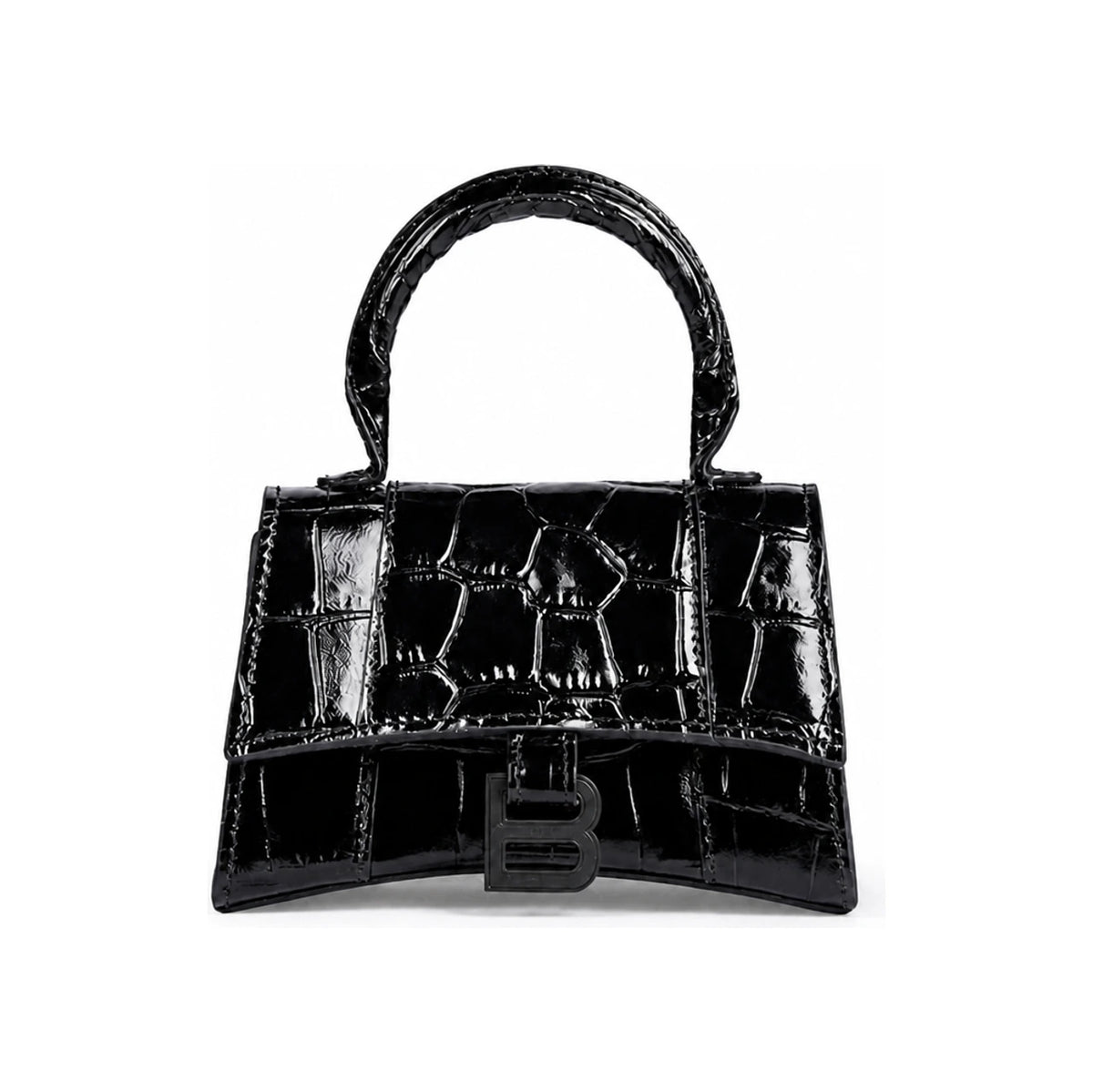 BALENCIAGA Hourglass Croc-Embossed Mini Tote Bag Black