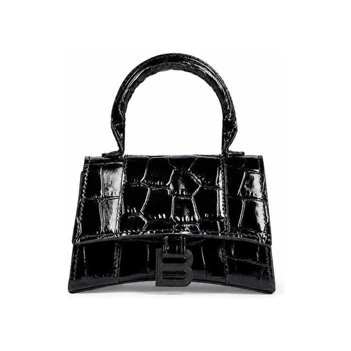 BALENCIAGA Hourglass Croc-Embossed Mini Tote Bag Black