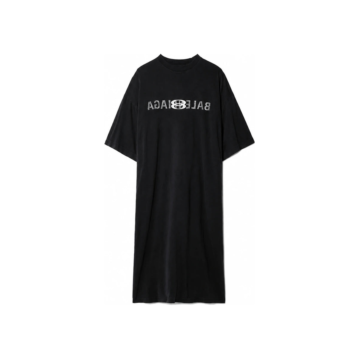 BALENCIAGA Logo Medium Fit Short Sleeve Long Dress Black Cotton