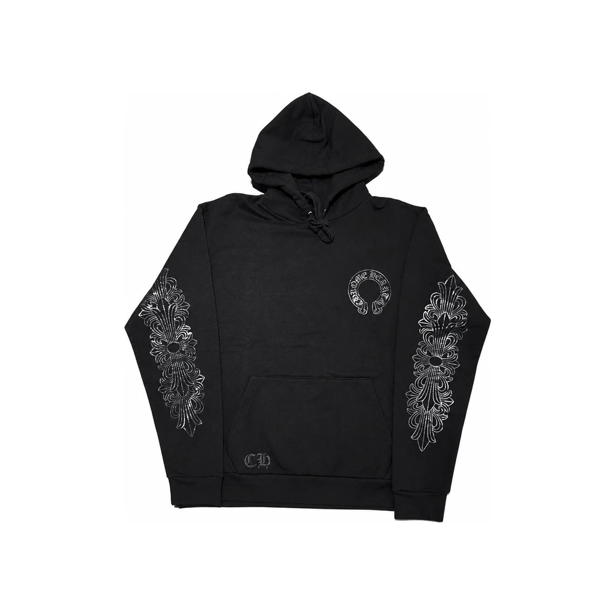 Chrome Hearts Black Glitter Horseshoe Floral Hoodie Unisex