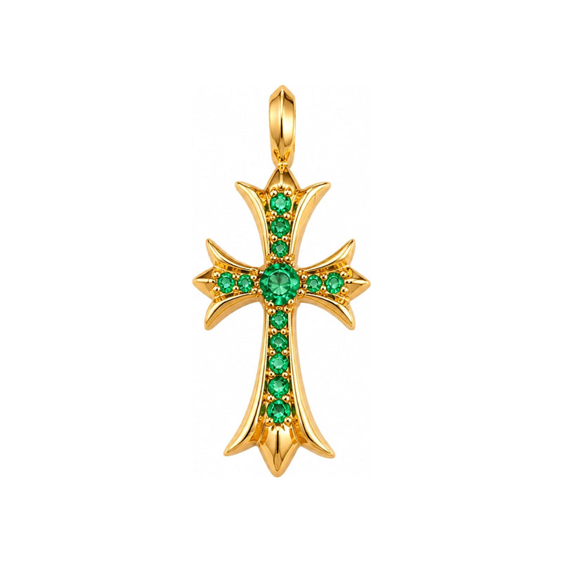 Chrome Hearts 22K Gold Tiny Pet Emerald Pendant Charm Necklace