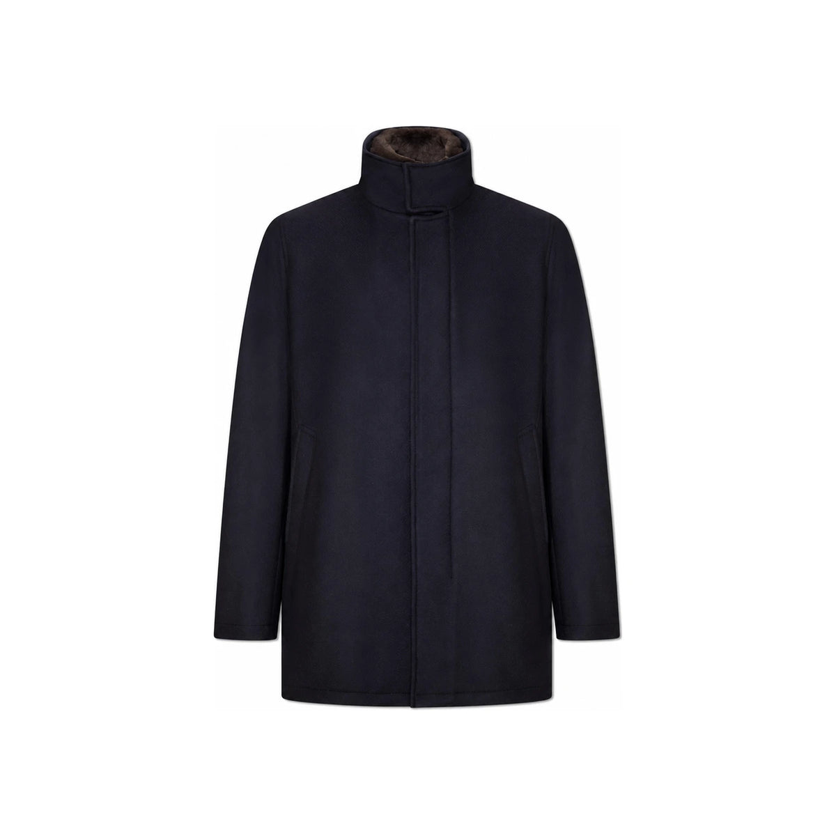 Herno Navy Wool Blend Single-Breasted Coat