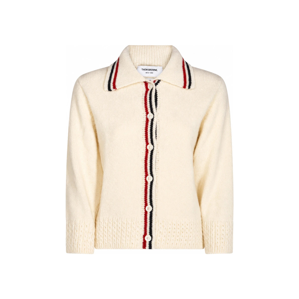 THOM BROWNE Donegal Hector Pointelle Dog Cardigan White Wool