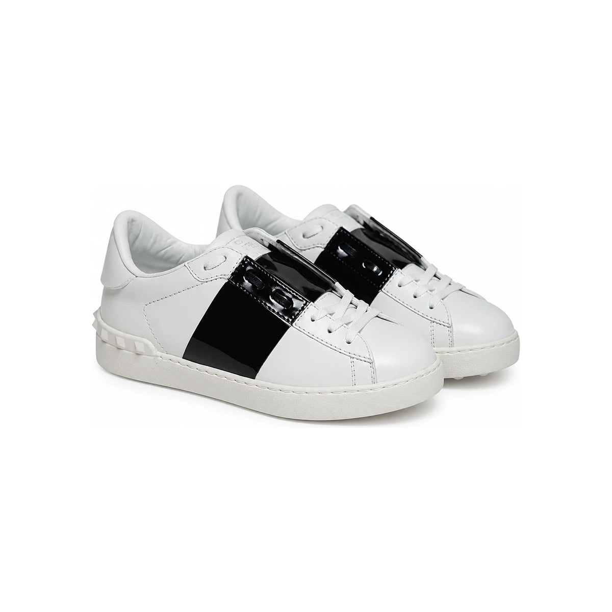 VALENTINO White Patent Black Hidden Low-Top Sneakers