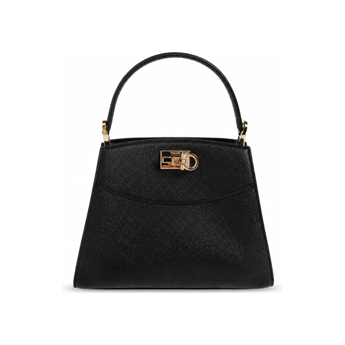 Ferragamo Gold-Tone Studio Box Bag Black Shoulder Bag A210 0786122