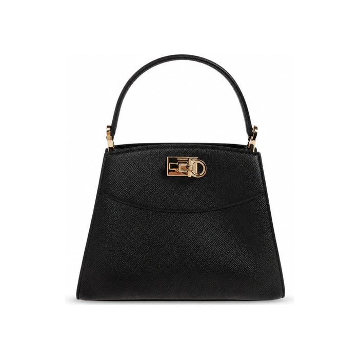Ferragamo Gold-Tone Studio Box Bag Black Shoulder Bag A210 0786122