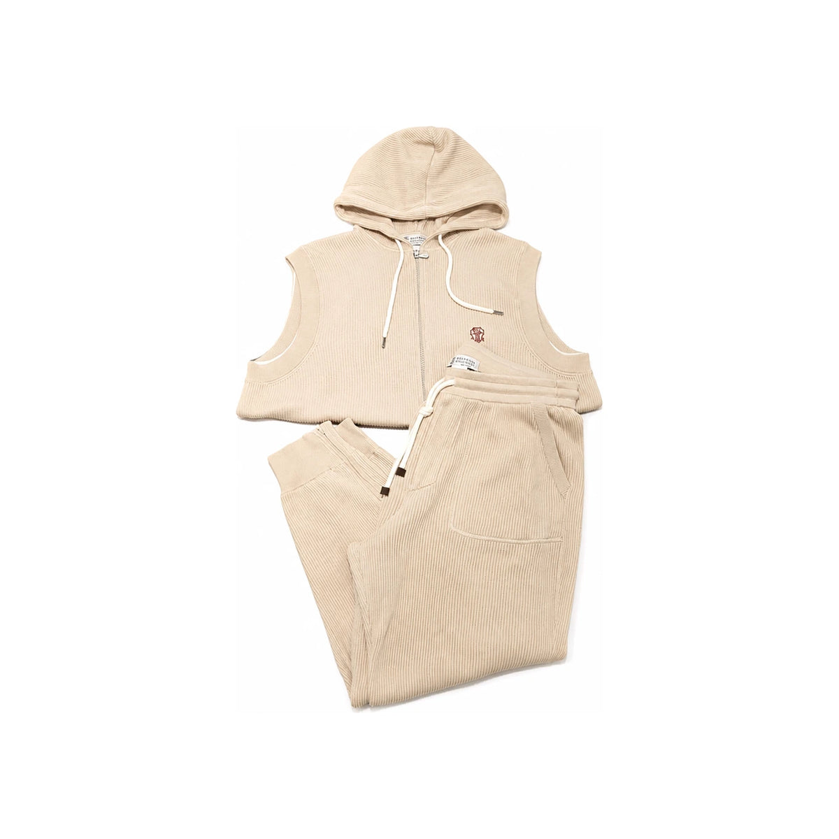 Brunello Cucinelli Cotton English Rib Knit Zip Hoodie Vest Joggers Set